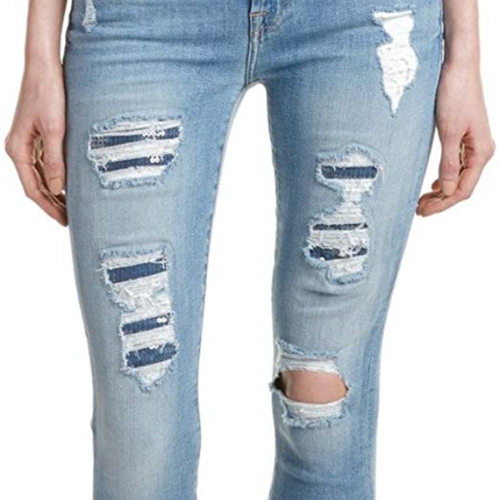7 For All Mankind Ankle Skinny Destroy & Sequins